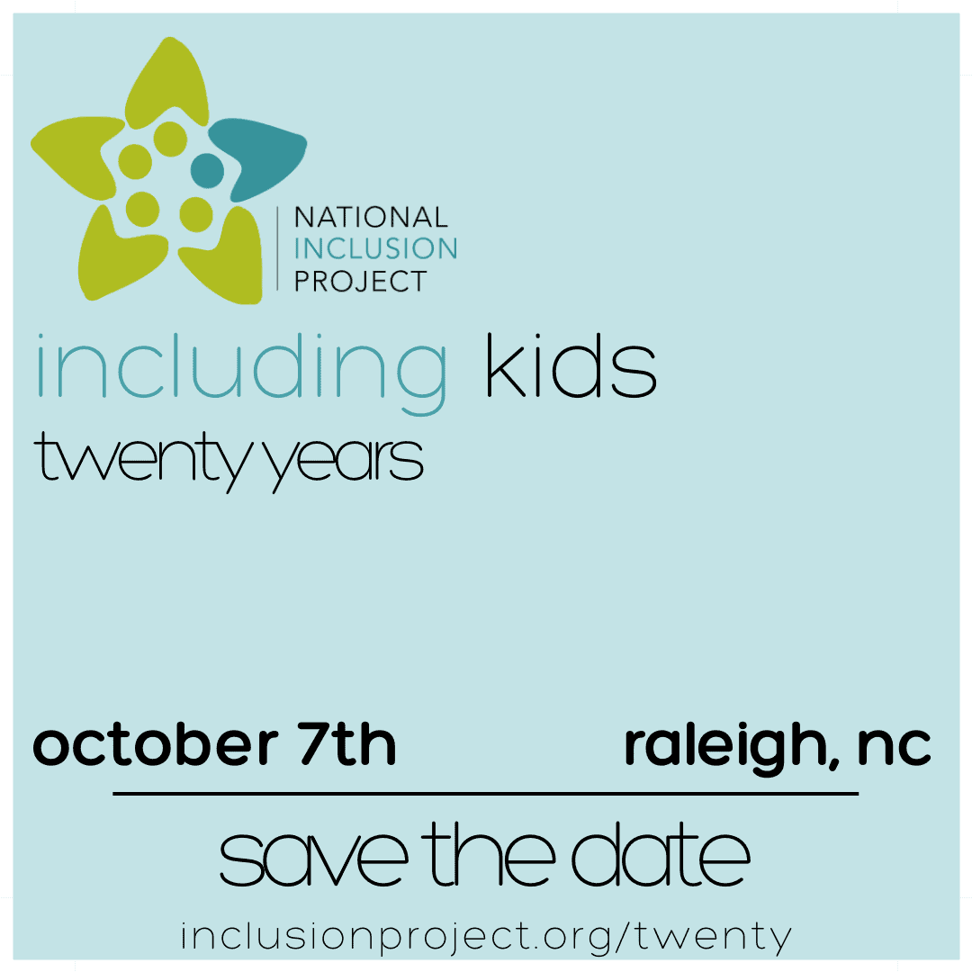 20th Anniv Save Date 2 Graphic A graphic with the NIP logo on top and the words 'including kids twenty year' written in middle and Save the Date Oct 7th in Raleigh NC at the bottom